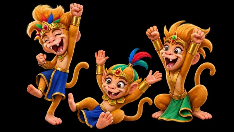 The original golden monkey mascot trio